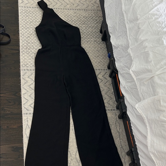 C/MEO Collective Pants - C/MEO Collective Black One Shoulder Wide Leg Jumpsuit